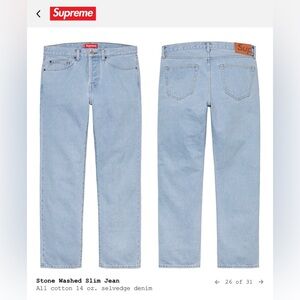 Supreme Selvedge denim stone washed slim Men's blue Jeans 36